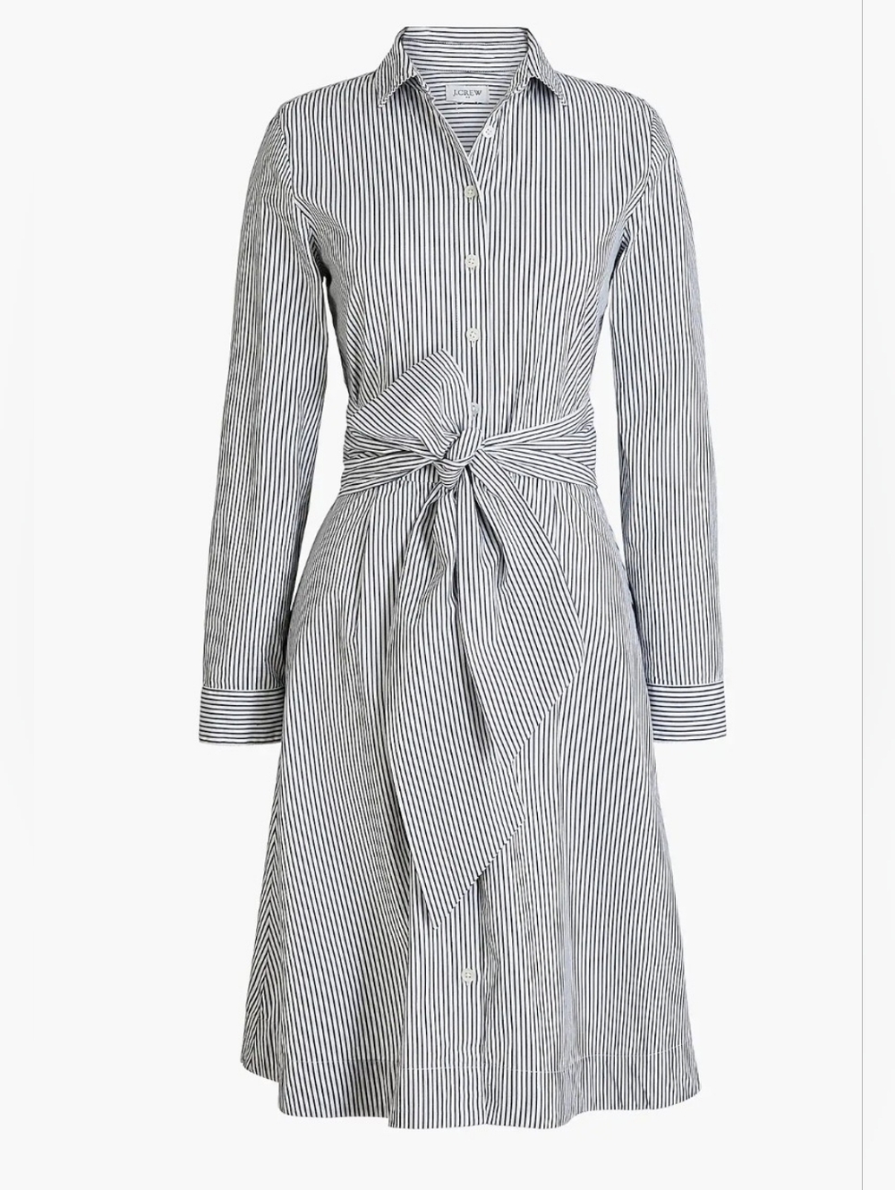 J. Crew Tie-Waist Shirt-Dress In Cotton Polpin White & Navy Stripe Sz 4